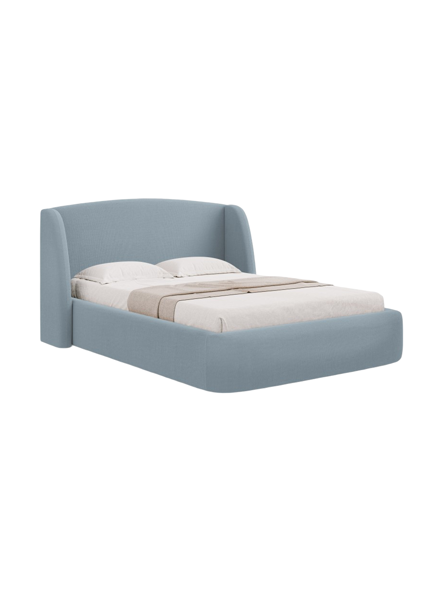 
Designer Upholstered Bed "Aude" with Storage Compartment, Light Blue Textured Fabric - 140 x 200 cm