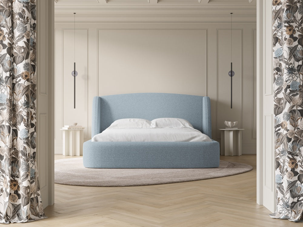 
Designer Upholstered Bed "Aude" with Storage Compartment, Light Blue Textured Fabric - 140 x 200 cm