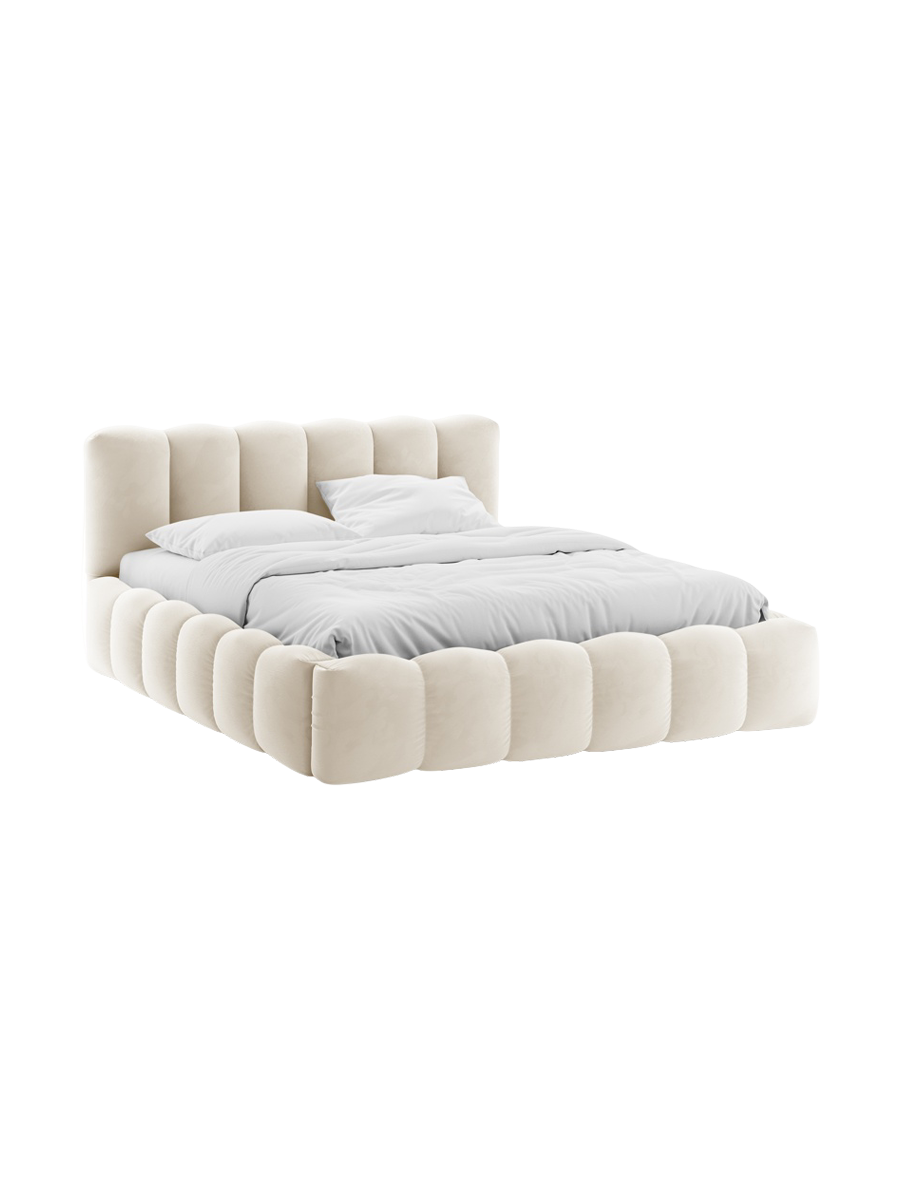 
"Cameron" Upholstered Bed with Storage Compartment, Velvet Beige - 140 x 200 cm