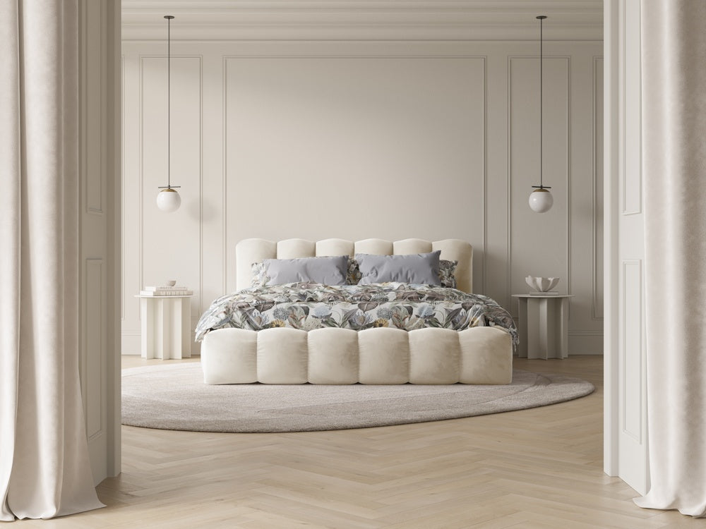 
"Cameron" Upholstered Bed with Storage Compartment, Velvet Beige - 140 x 200 cm