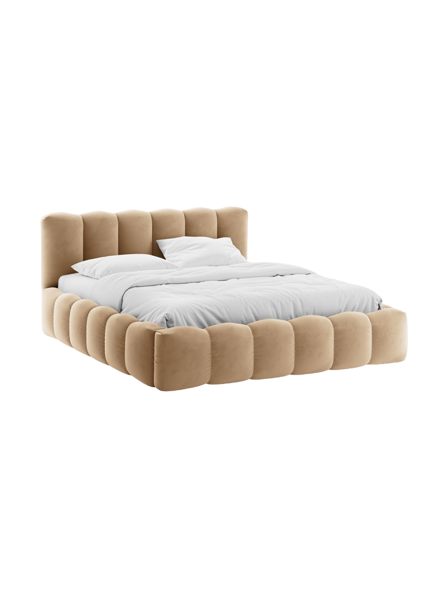 
"Cameron" upholstered design bed with storage compartment, velvet sand - 140 x 200 cm