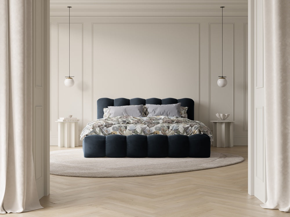 
Design Upholstered Bed "Cameron" with Storage Compartment, Velvet Dark Blue - 140 x 200 cm