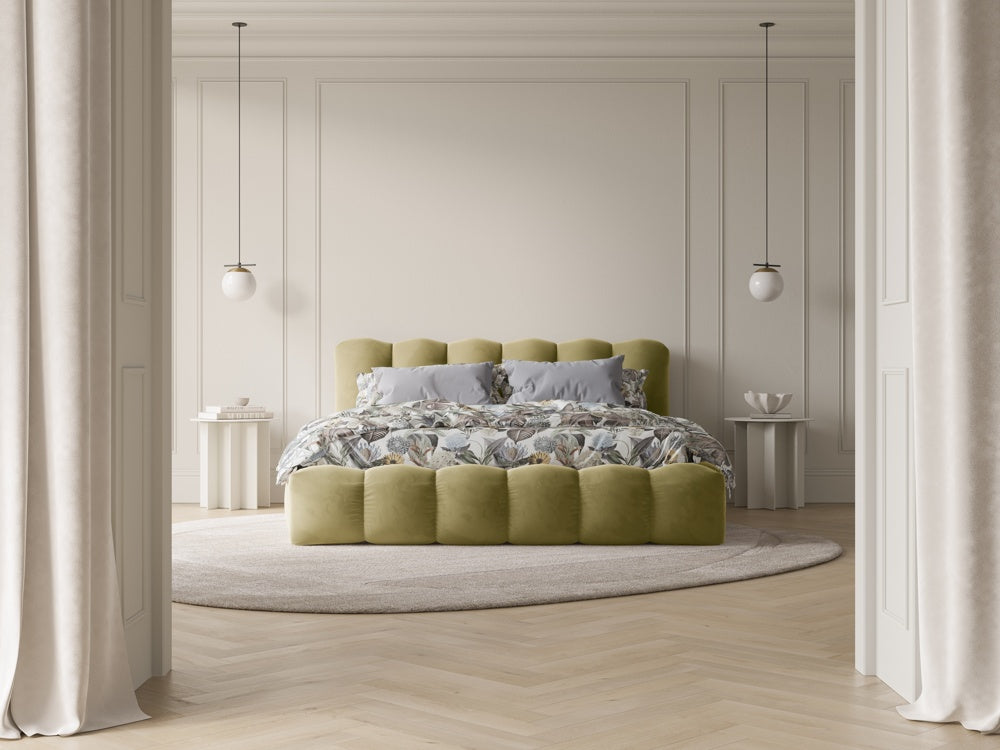
Designer upholstered bed "Cameron" with storage compartment, velvet mud - 140 x 200 cm