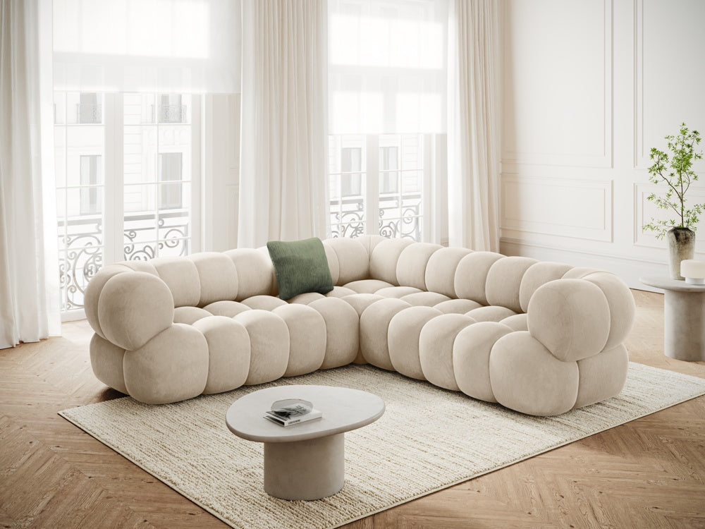 
Canapé d'angle design 5 places « Maurice » - Velours beige clair