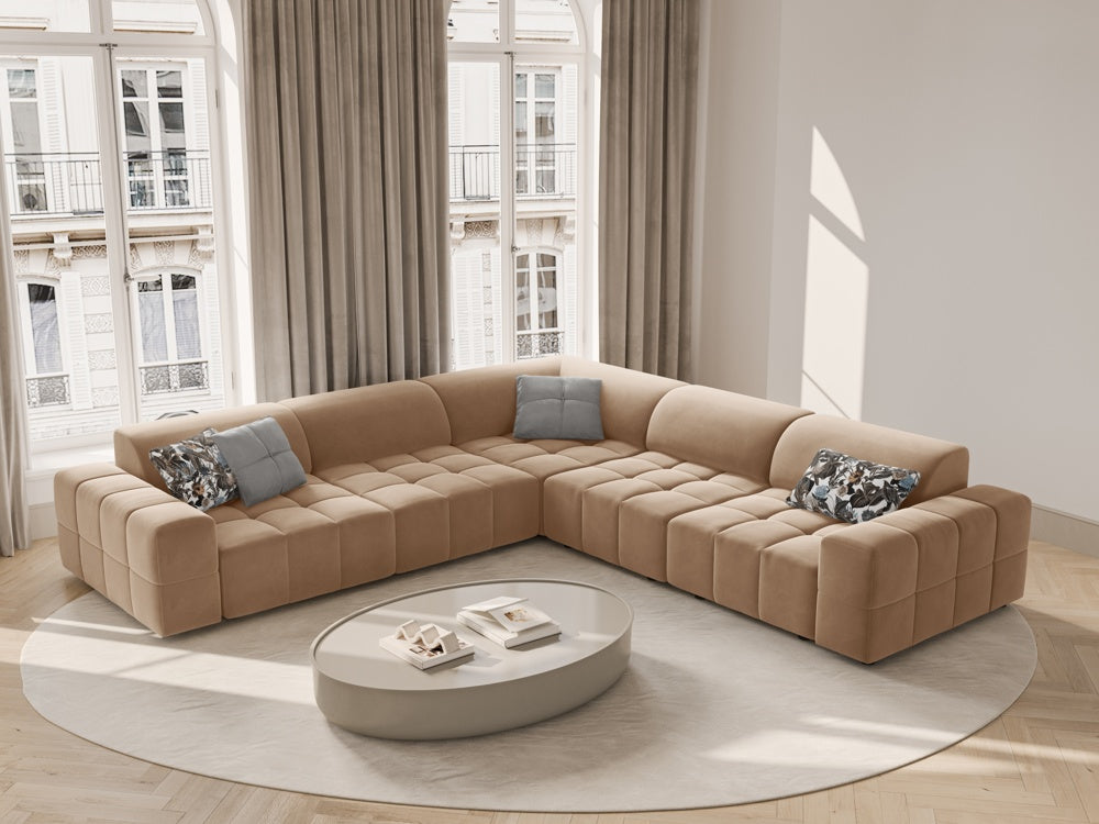 
5-Seater Designer Corner Sofa "Luc" - Velvet Dark Beige
