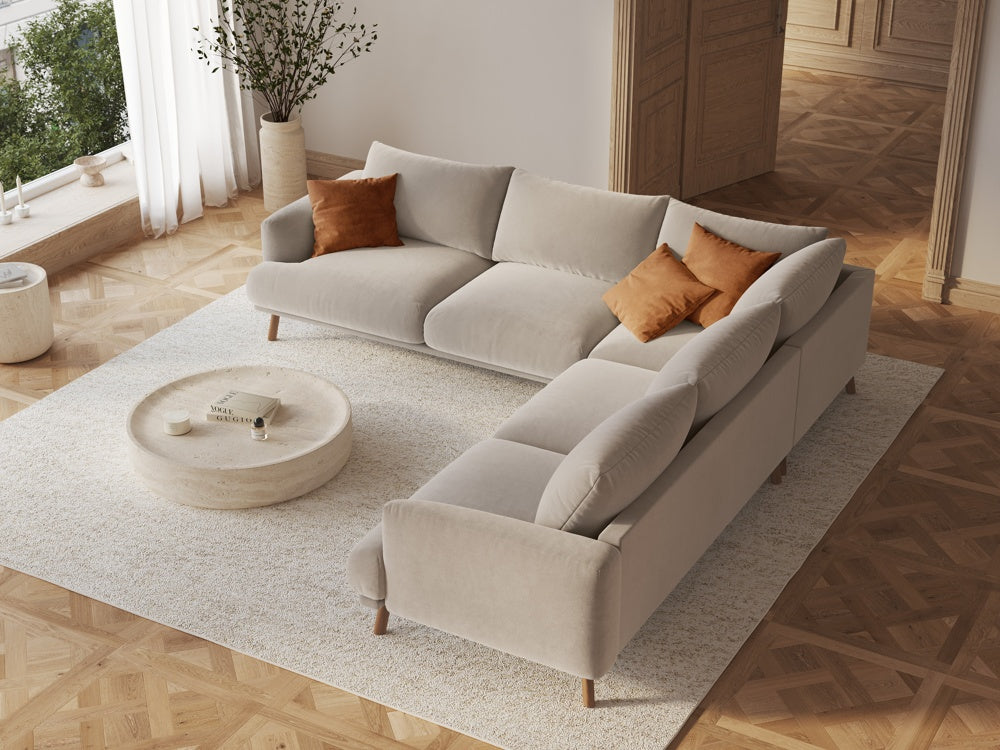
5-Seater Designer Corner Sofa "Margot" - Velvet Beige