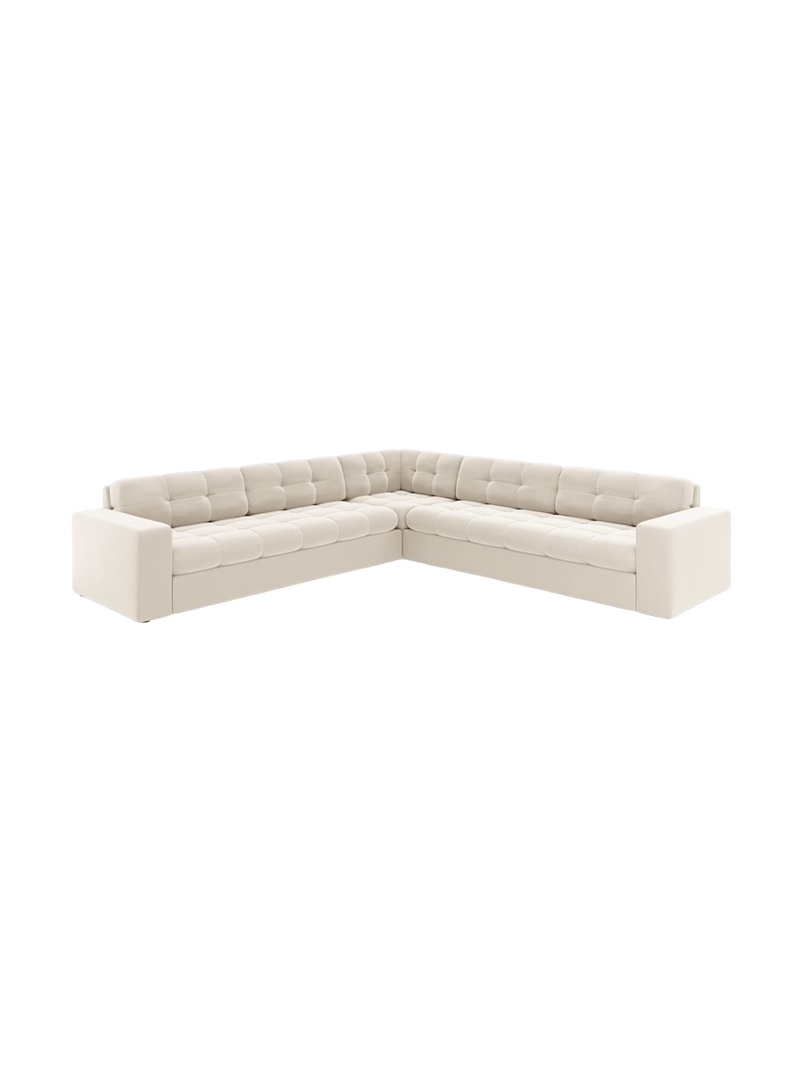 
5-Seater Designer Corner Sofa "Yohan II" - Light Beige Velvet