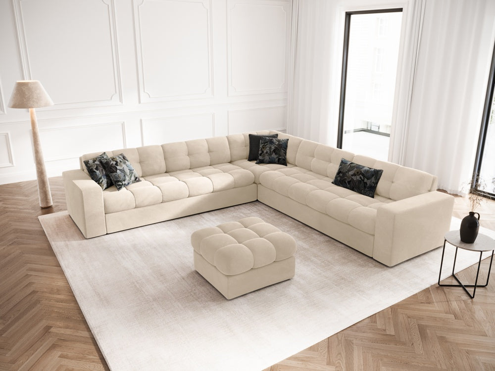 
5-Seater Designer Corner Sofa "Yohan II" - Light Beige Velvet