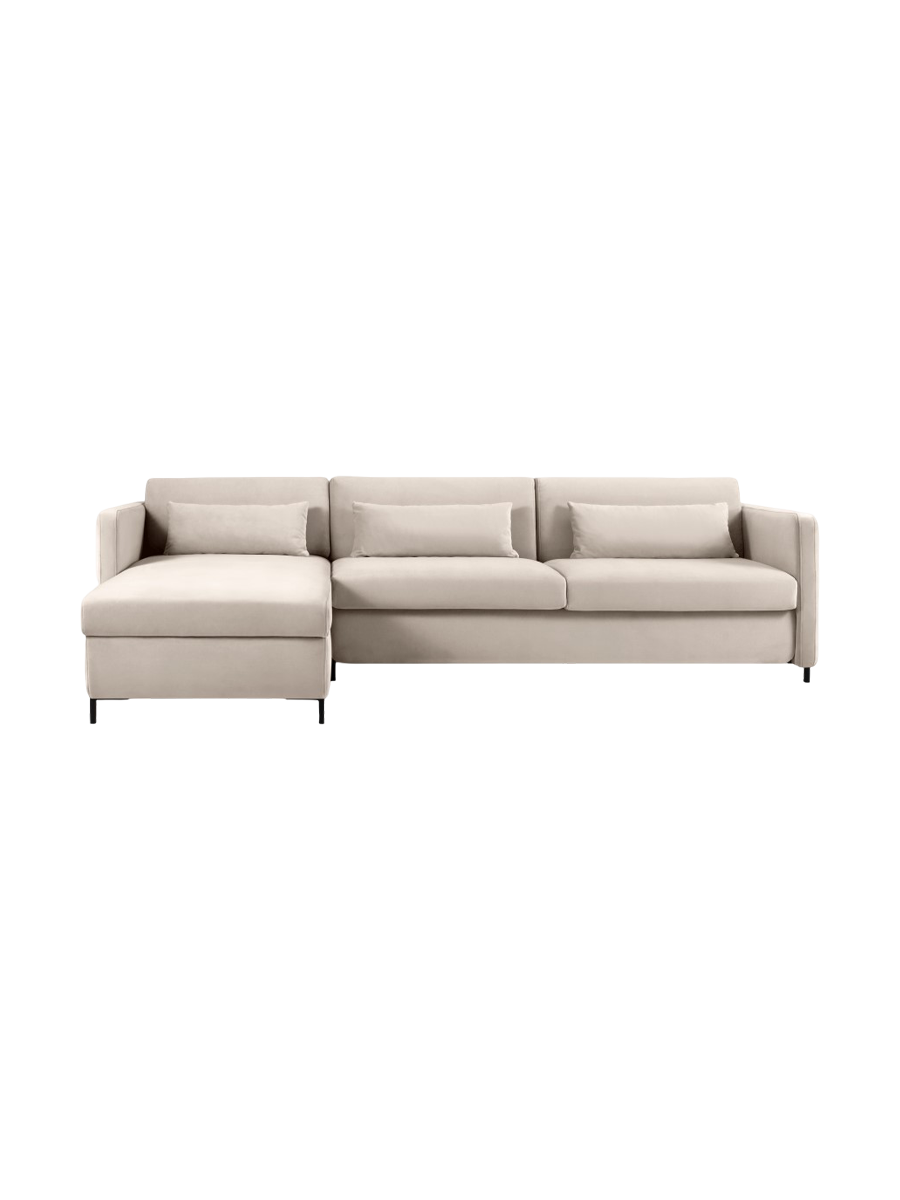 
5-Seater Designer Corner Sofa "Yanis" with Sleeping Function - Velvet Beige / Left corner section