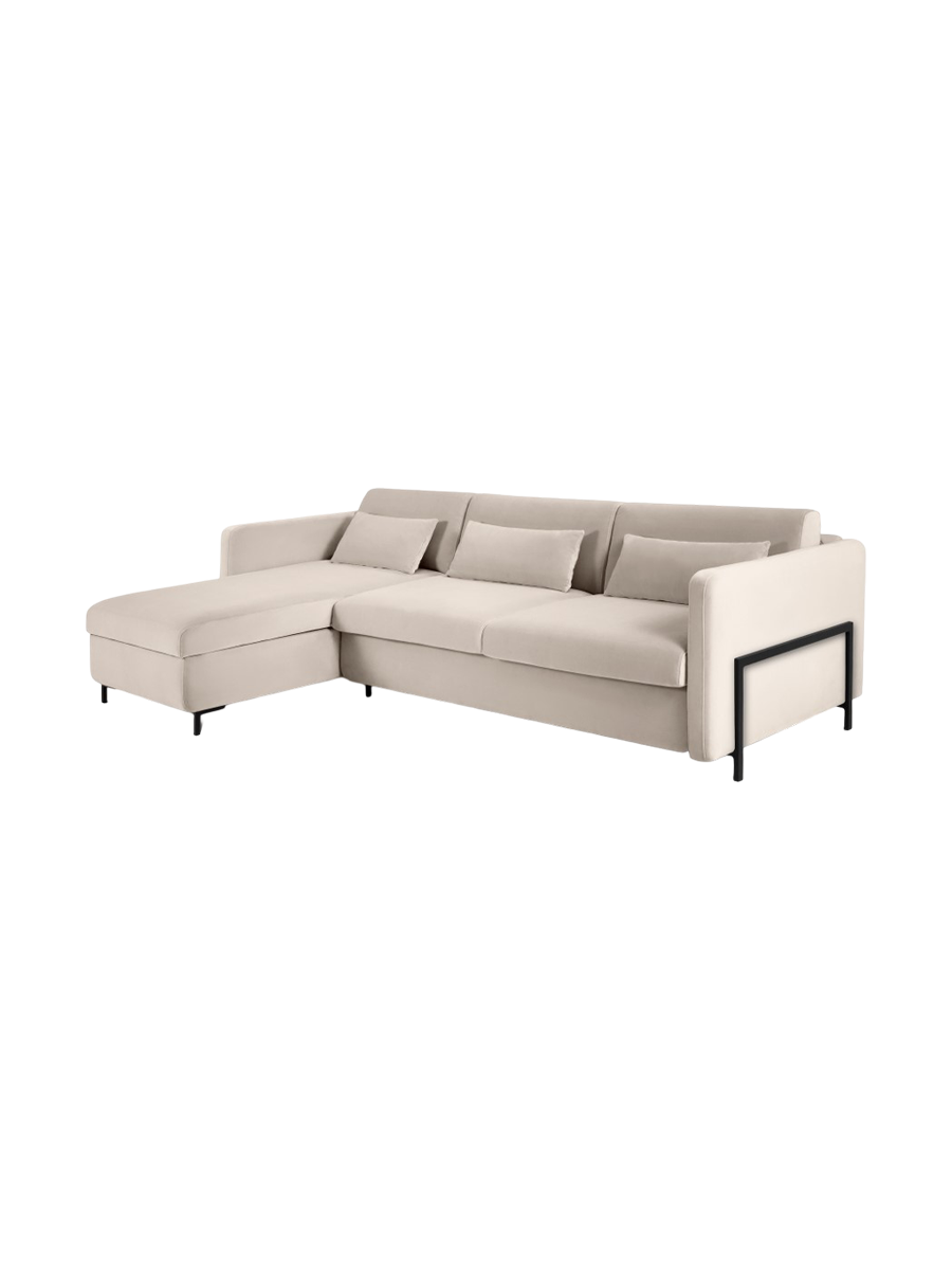 
5-Seater Designer Corner Sofa "Yanis" with Sleeping Function - Velvet Beige / Left corner section