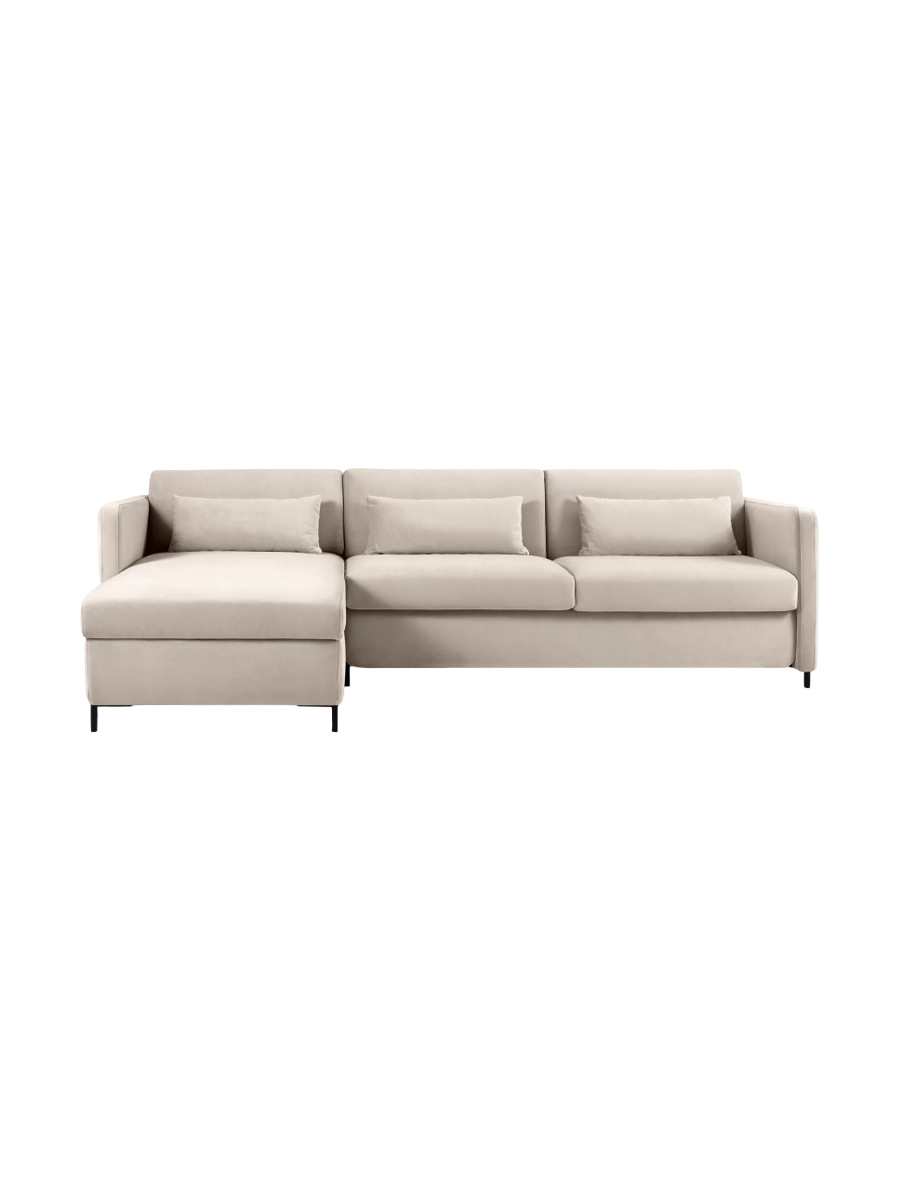 
4-Seater Designer Corner Sofa "Yanis" with Sleeping Function - Velvet Beige / Left corner section