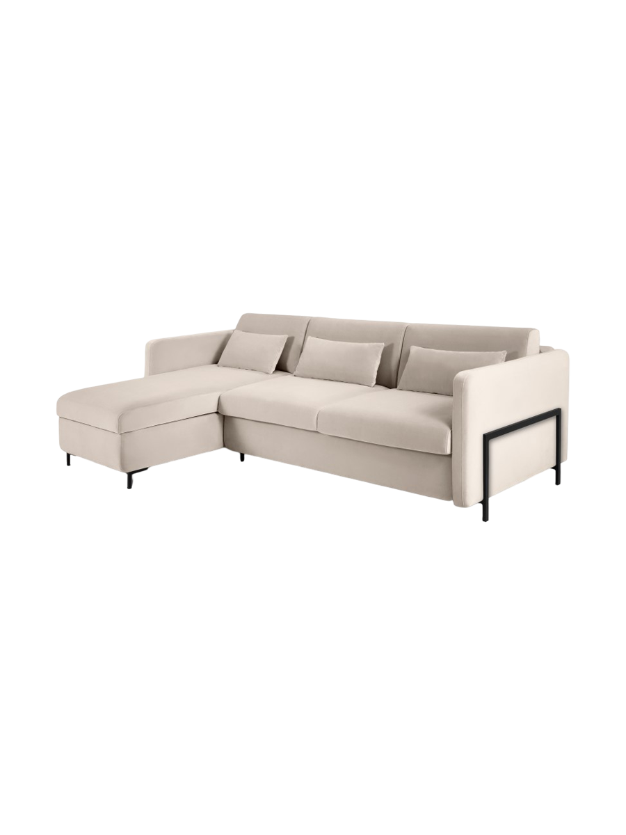
4-Seater Designer Corner Sofa "Yanis" with Sleeping Function - Velvet Beige / Left corner section