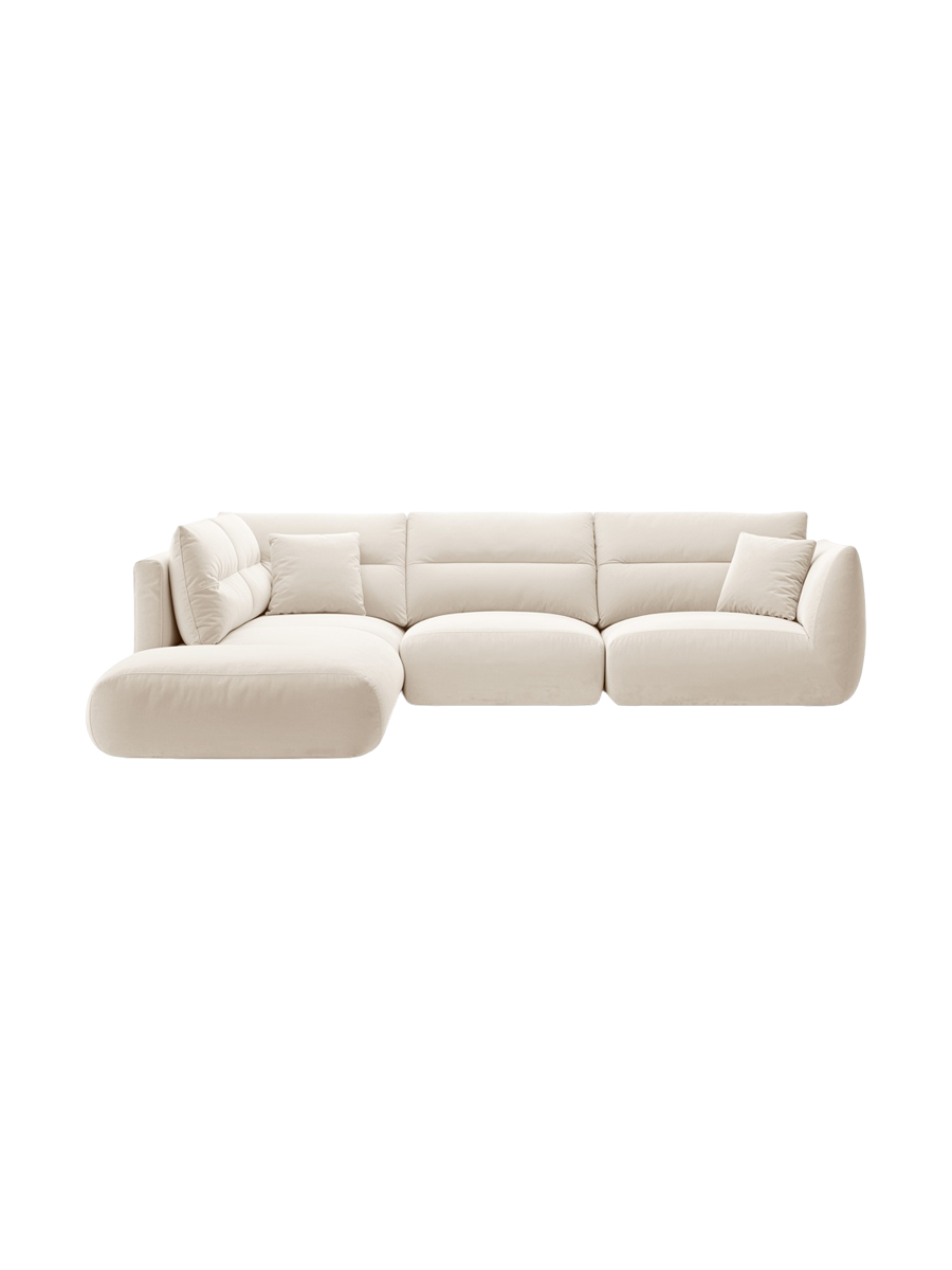 
7-Seater Designer Corner Sofa "Maurie" - Velvet Ivory / Left corner section