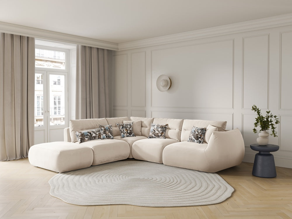 
7-Seater Designer Corner Sofa "Maurie" - Velvet Ivory / Left corner section