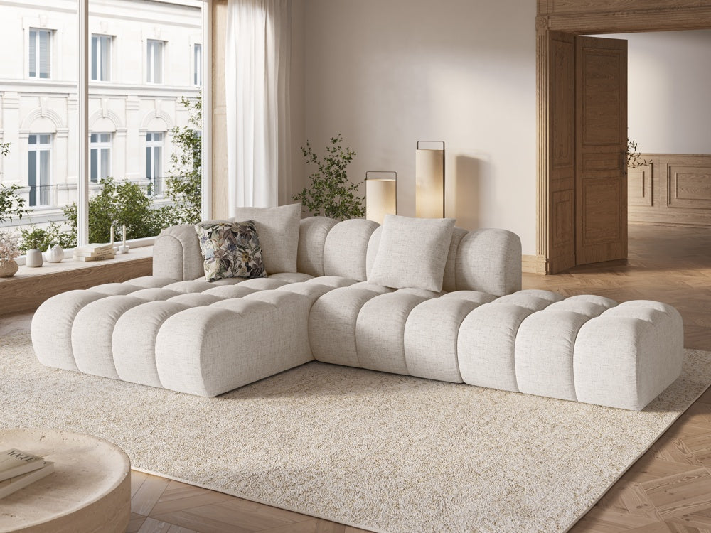 
Canapé d'angle design 4 places "Elise" avec ottomane - Tissu texturé beige / Pièce d'angle gauche