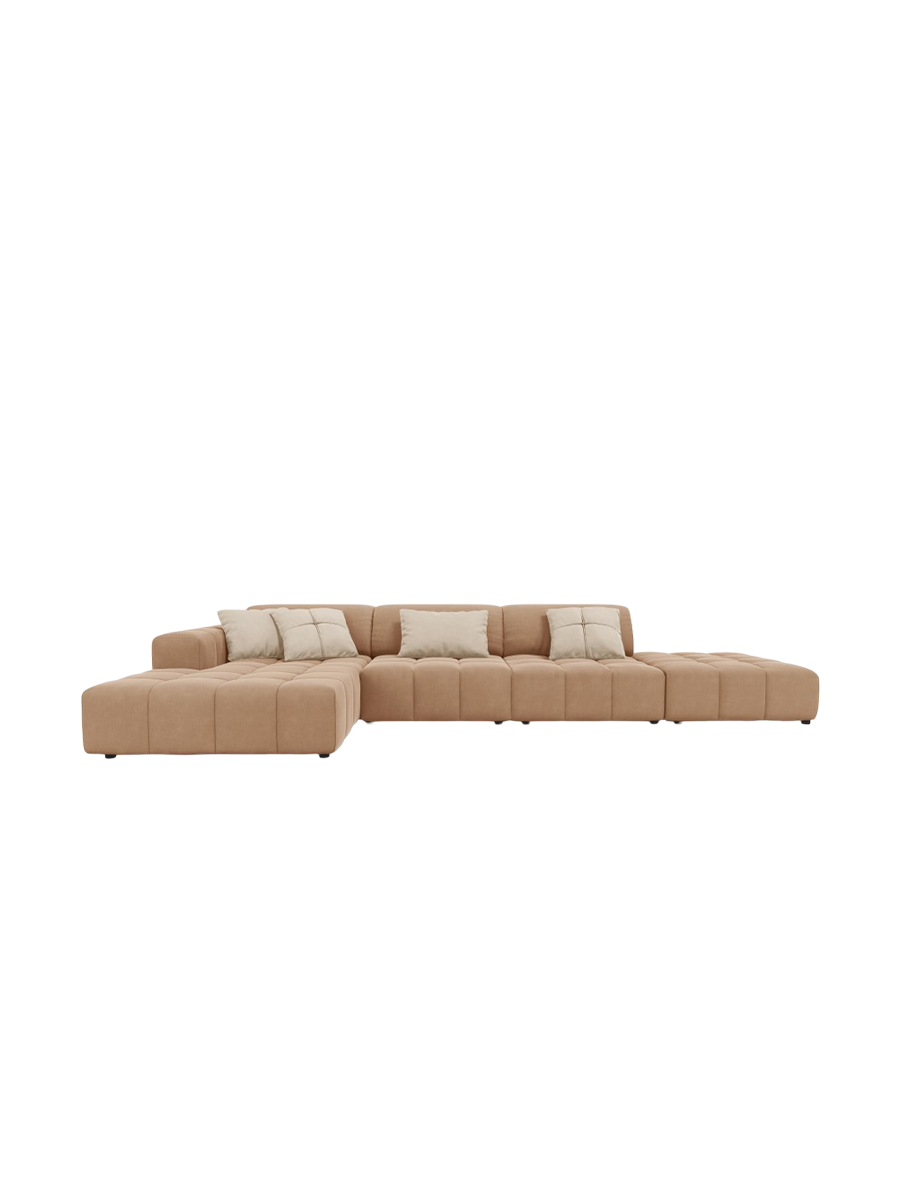
5-Seater Designer Corner Sofa "Luc" with Ottoman - Velvet Dark Beige / Left corner section