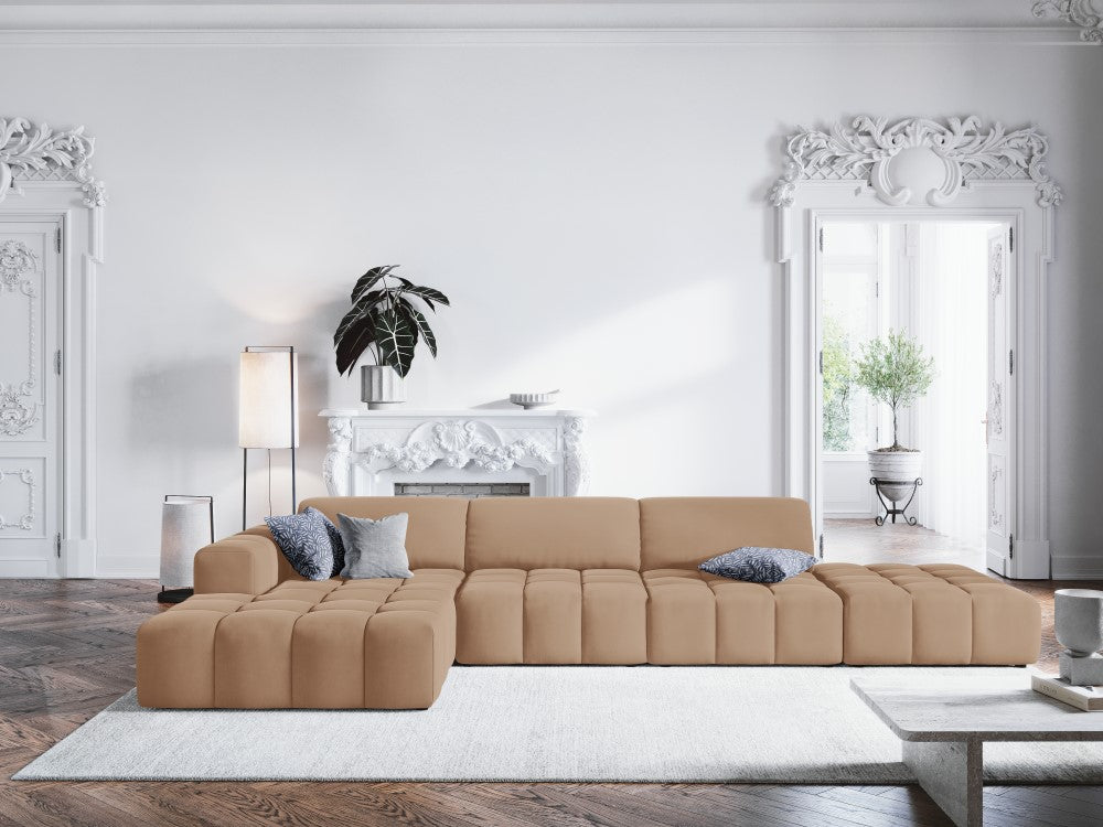 
5-Seater Designer Corner Sofa "Luc" with Ottoman - Velvet Dark Beige / Left corner section