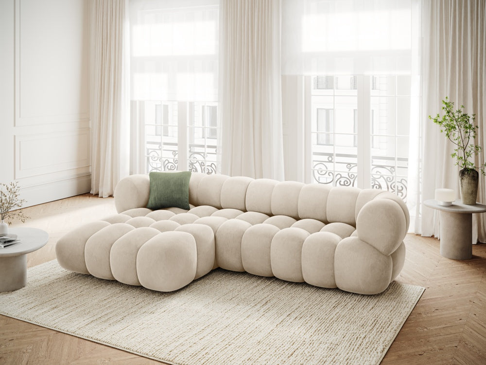 
Canapé d'angle design 3 places « Maurice » - Velours beige clair / Pièce d'angle gauche