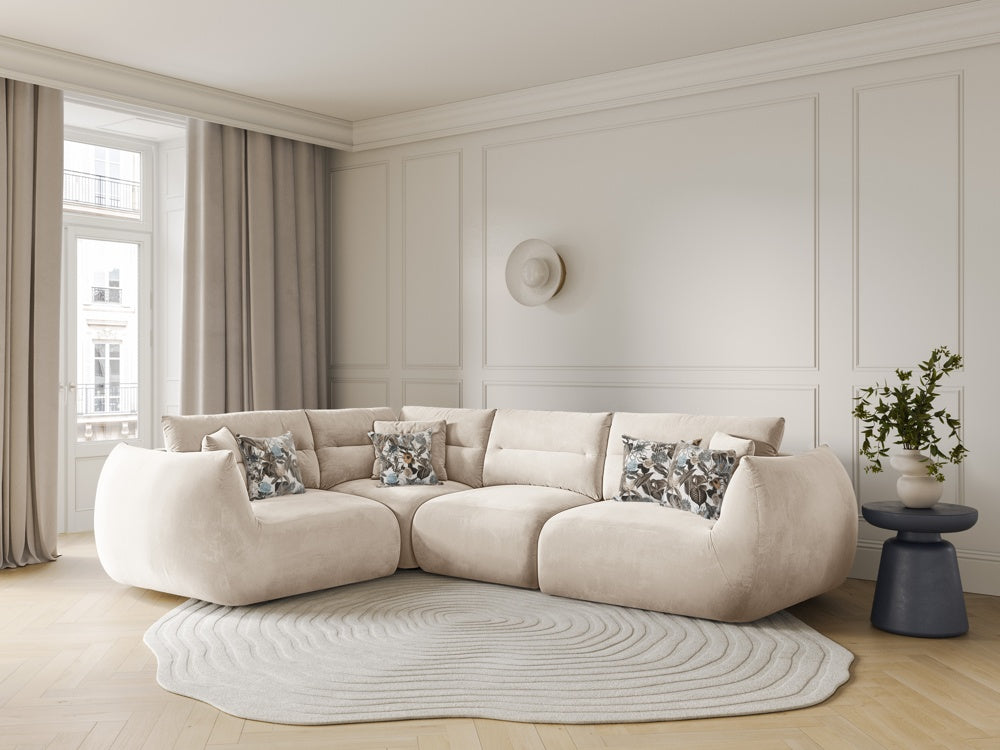 
5-Seater Designer Corner Sofa "Maurie" - Velvet Ivory / Left corner section