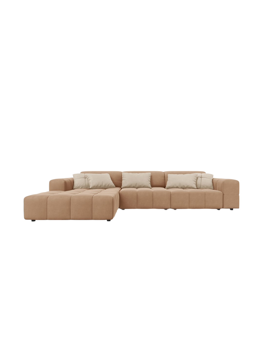 
4-Seater Designer Corner Sofa "Luc" - Velvet Dark Beige / Left corner section