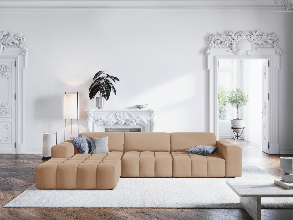 
4-Seater Designer Corner Sofa "Luc" - Velvet Dark Beige / Left corner section