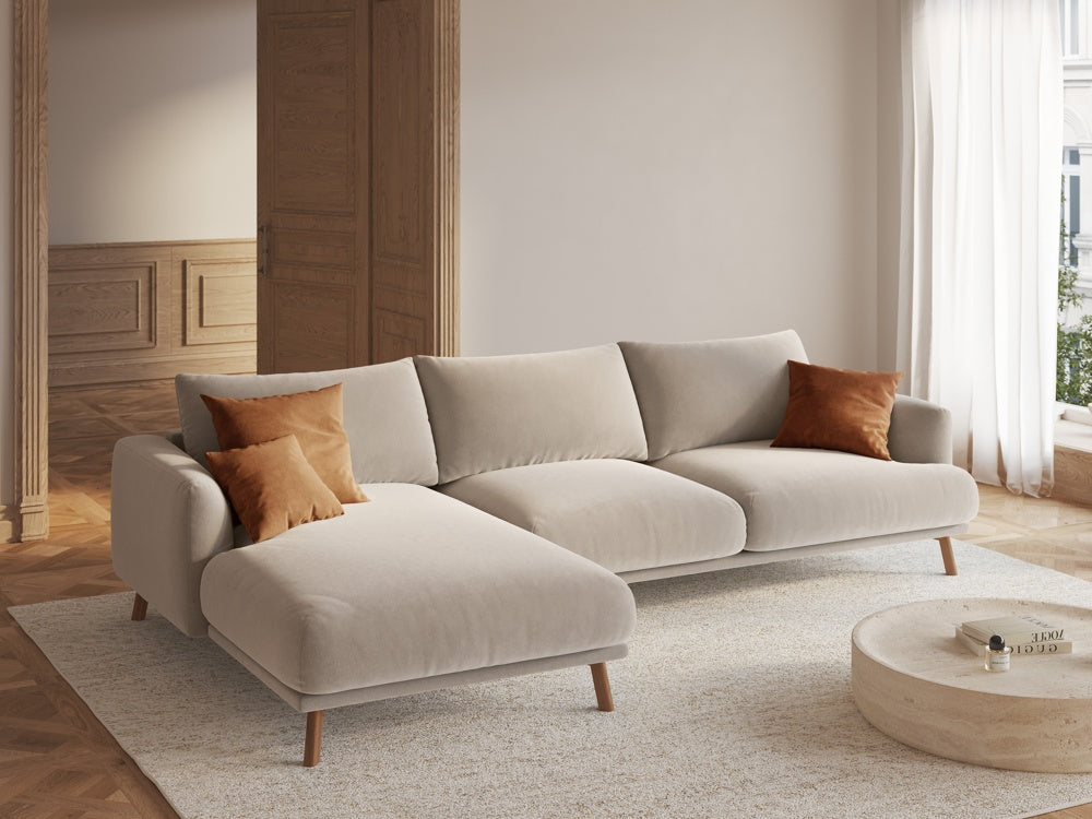 
4-seater designer corner sofa "Margot" - Velvet Beige / Left corner section