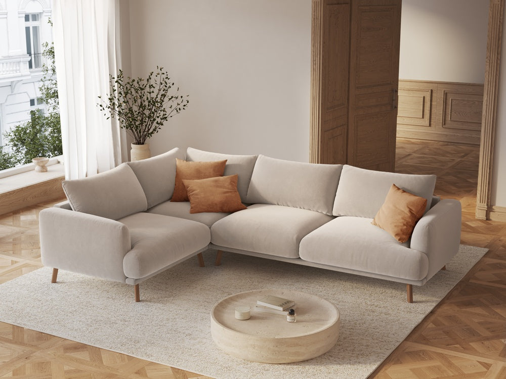 
6-Seater Designer Corner Sofa "Margot" - Velvet Beige / Left corner section