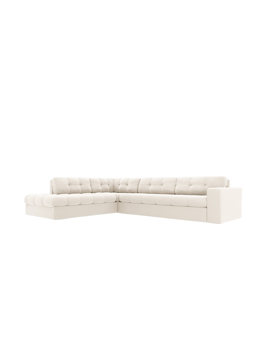 
5-Seater Designer Corner Sofa "Yohan" - Light Beige Velvet / Left corner section