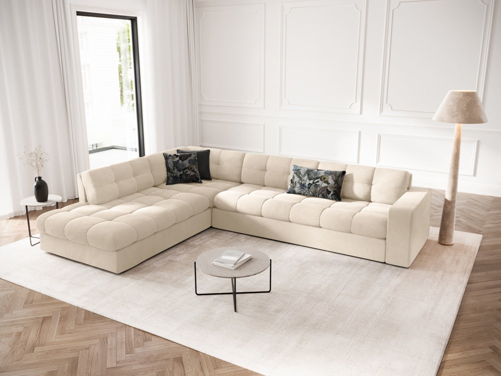 
5-Seater Designer Corner Sofa "Yohan" - Light Beige Velvet / Left corner section