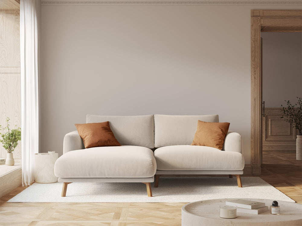 
3-Seater Designer Corner Sofa "Margot" - Velvet Beige / Left corner section