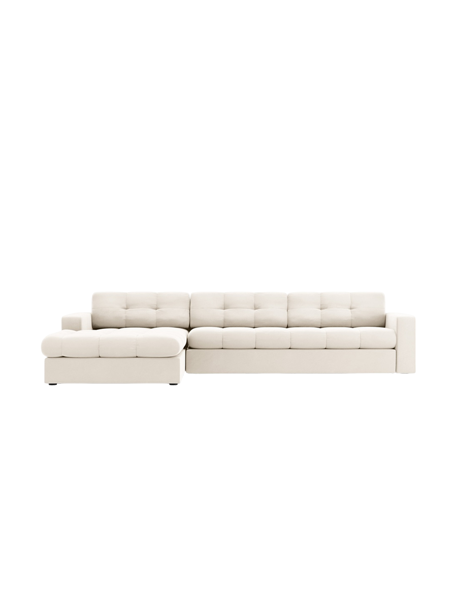 
4-Seater Designer Corner Sofa "Yohan" - Light Beige Velvet / Left corner section