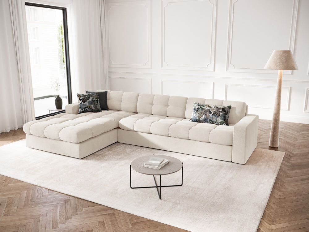 
4-Seater Designer Corner Sofa "Yohan" - Light Beige Velvet / Left corner section