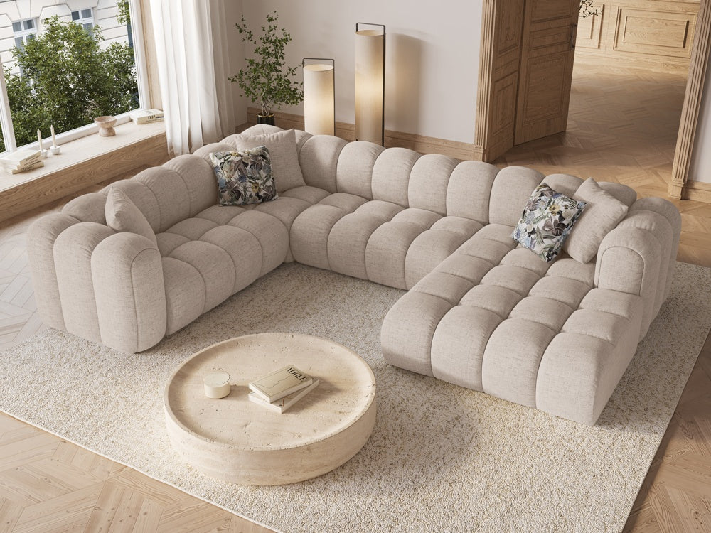 
Canapé panoramique design 6 places « Elise » - Tissu structuré Cappuccino / long côté gauche