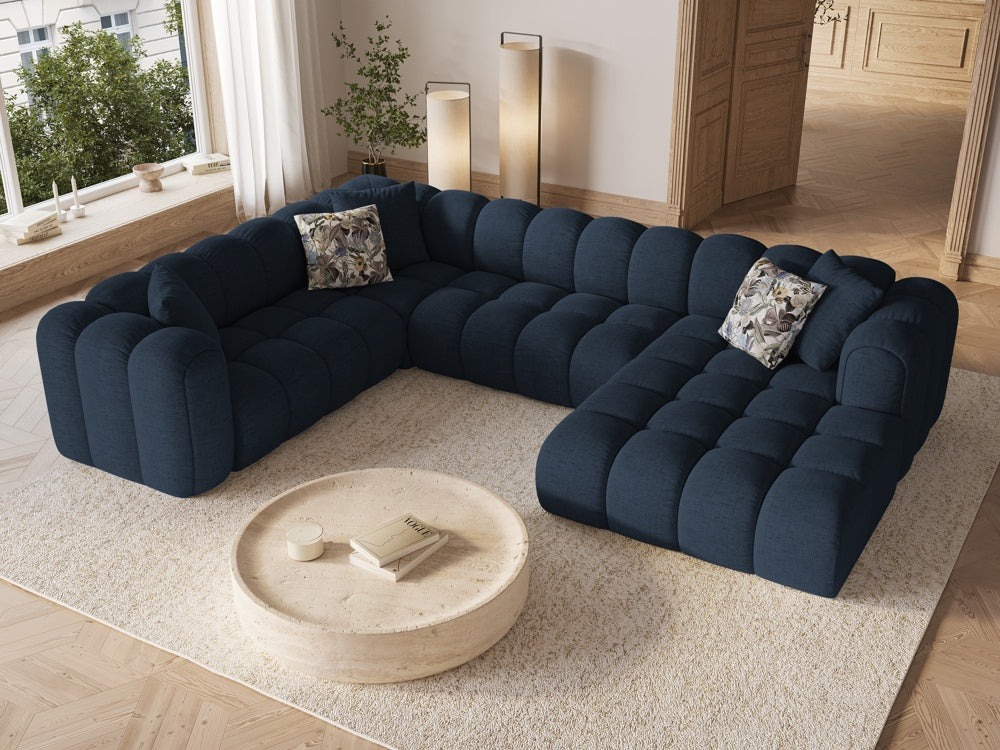 
Canapé panoramique design 6 places « Elise » - Tissu structuré bleu roi / long côté gauche
