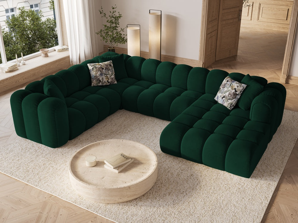 
Canapé panoramique design 6 places « Elise » - Velours vert bouteille / long côté gauche