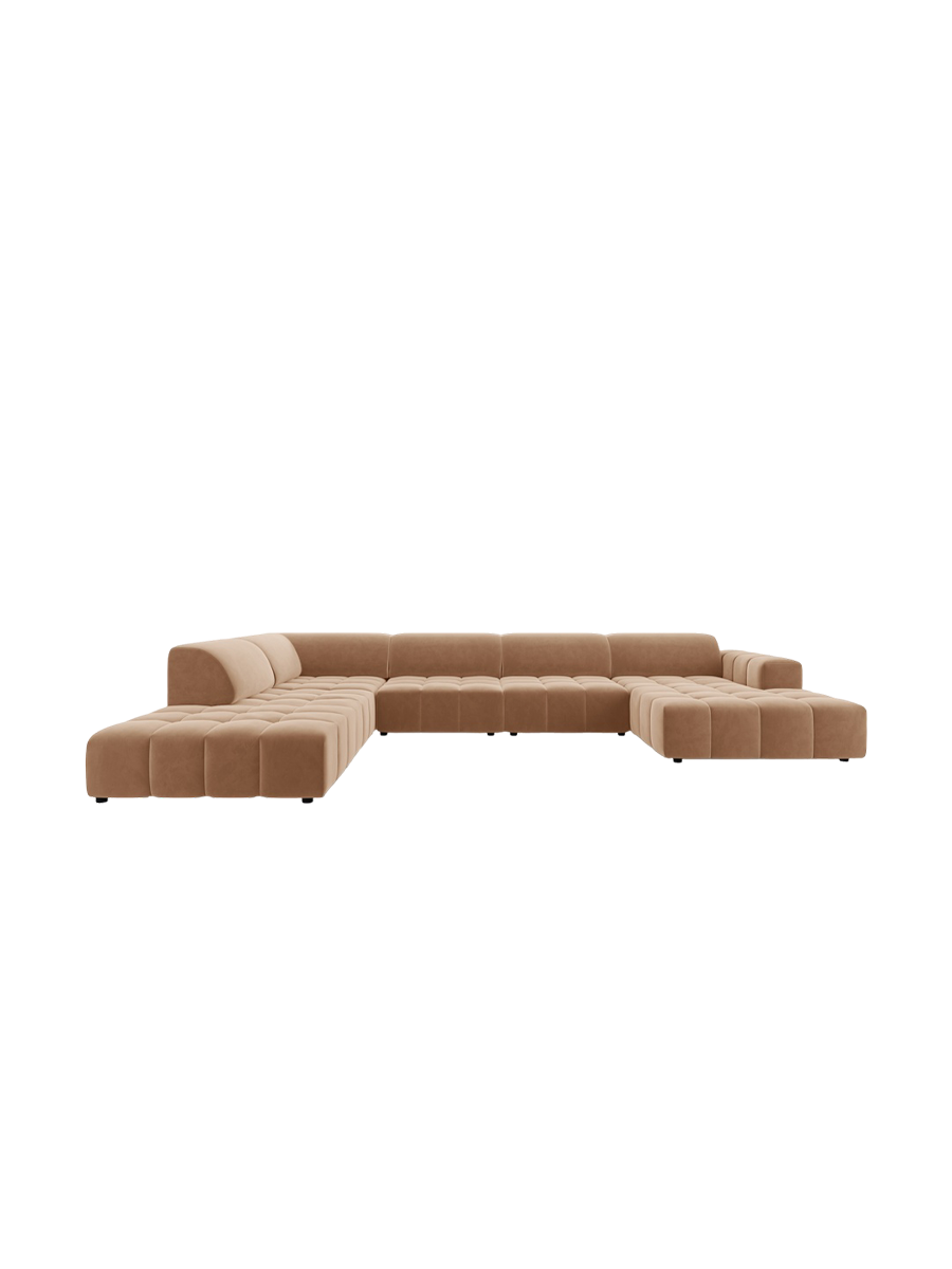 
7-Seater Designer Panoramic Sofa "Luc" - Velvet Dark Beige / long side left