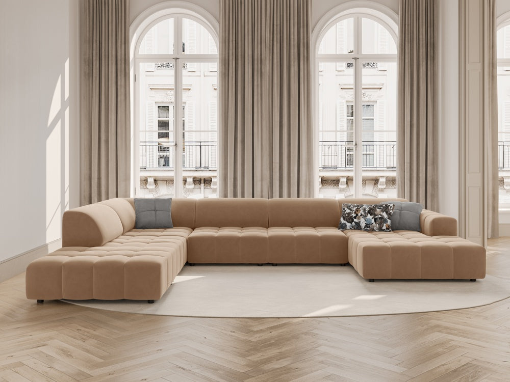 
7-Seater Designer Panoramic Sofa "Luc" - Velvet Dark Beige / long side left