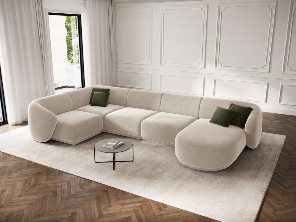 
Canapé panoramique design 6 places « Louis » - Velours Beige / Grand côté gauche
