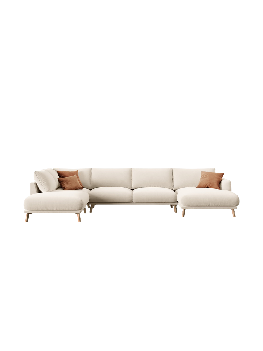 
6-Seater Designer Panoramic Sofa "Margot" - Velvet Beige / long side left