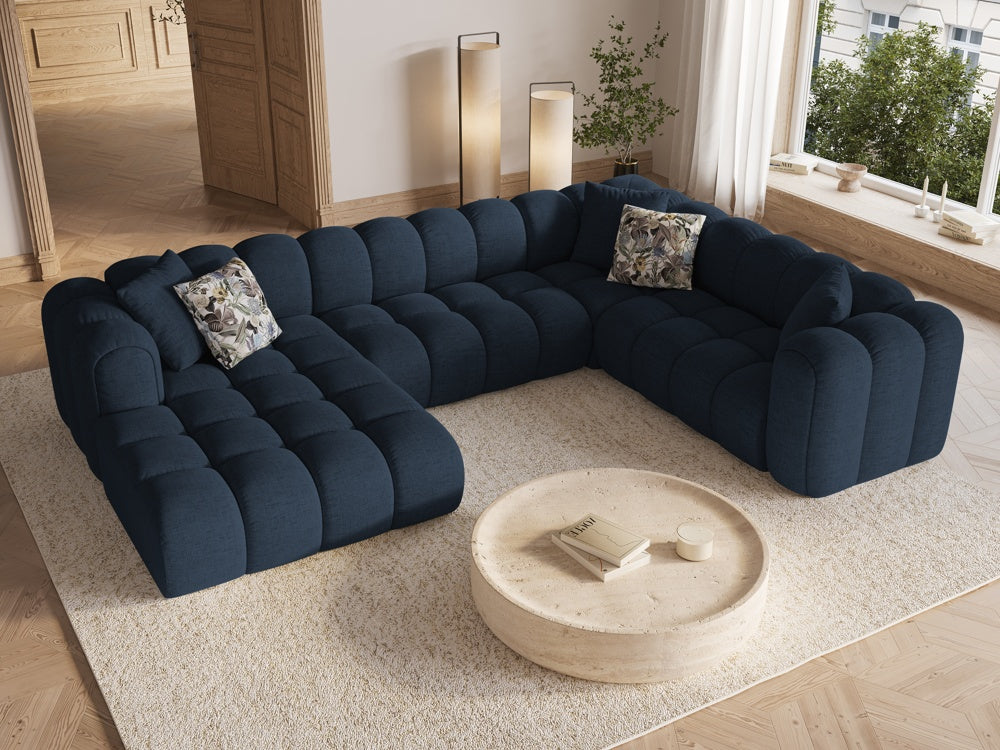 
Canapé panoramique design 6 places « Elise » - Tissu structuré bleu roi / Côté long à droite
