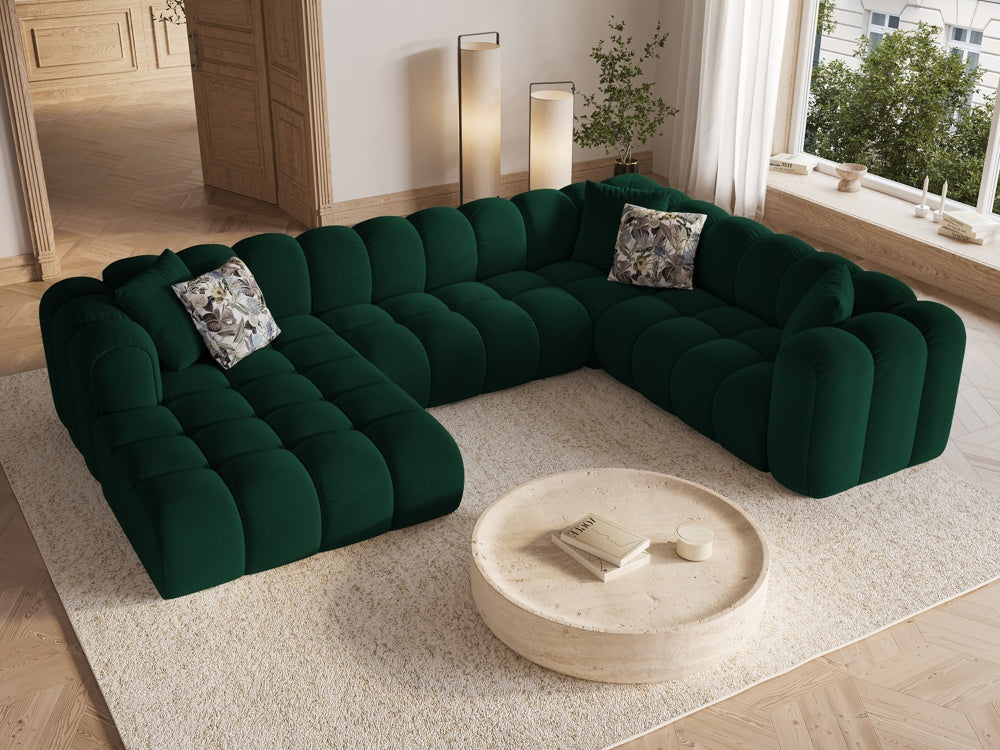 
Canapé panoramique design 6 places « Elise » - Velours vert bouteille / Côté long à droite