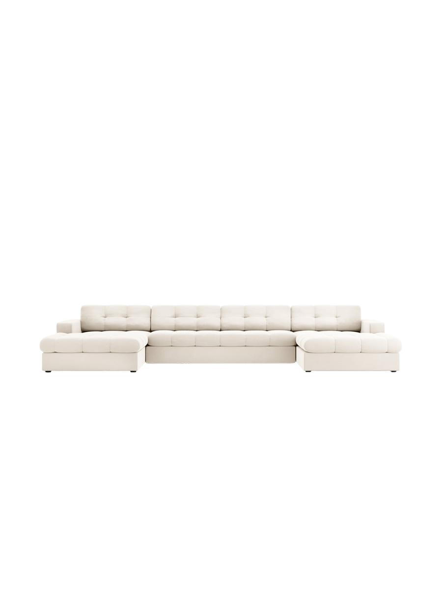 
5-Seater Designer Panorama Sofa "Yohan" - Light Beige Velvet