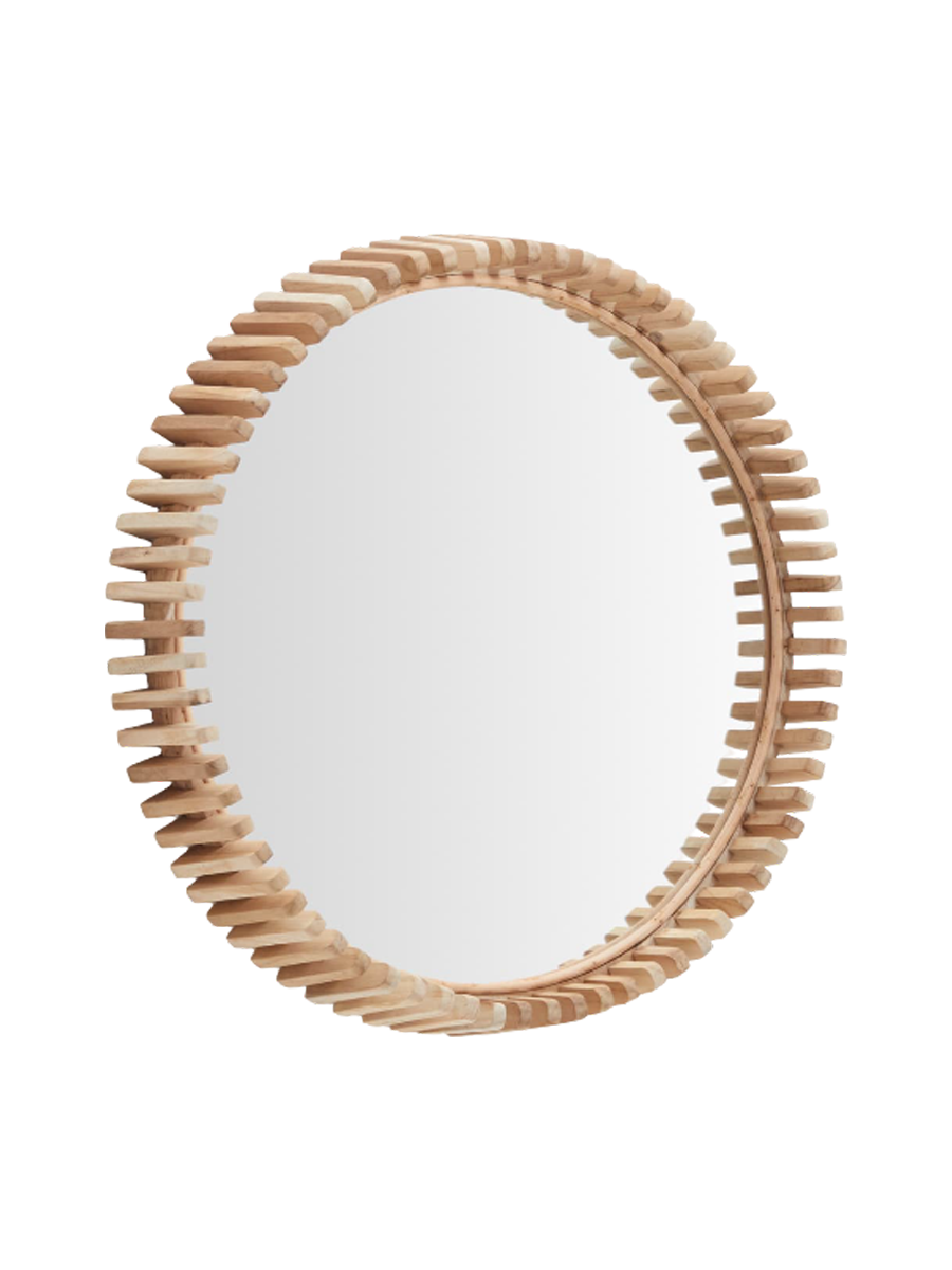 
Miroir mural design « Polko » avec cadre en teck massif - Ø 60 cm
