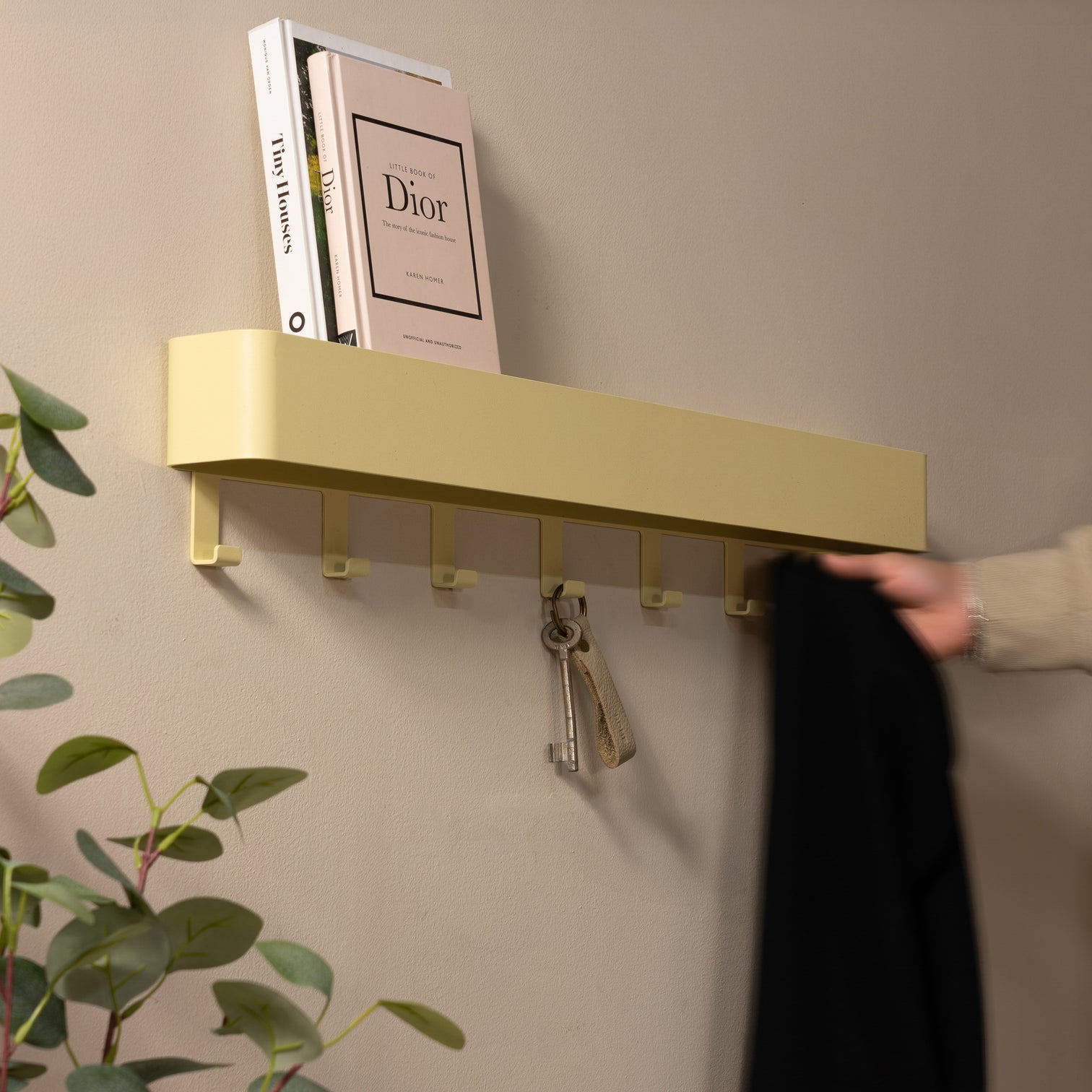 
"Dax Play 7" Wall-Mounted Coat Rack with Storage Shelf - Butter yellow