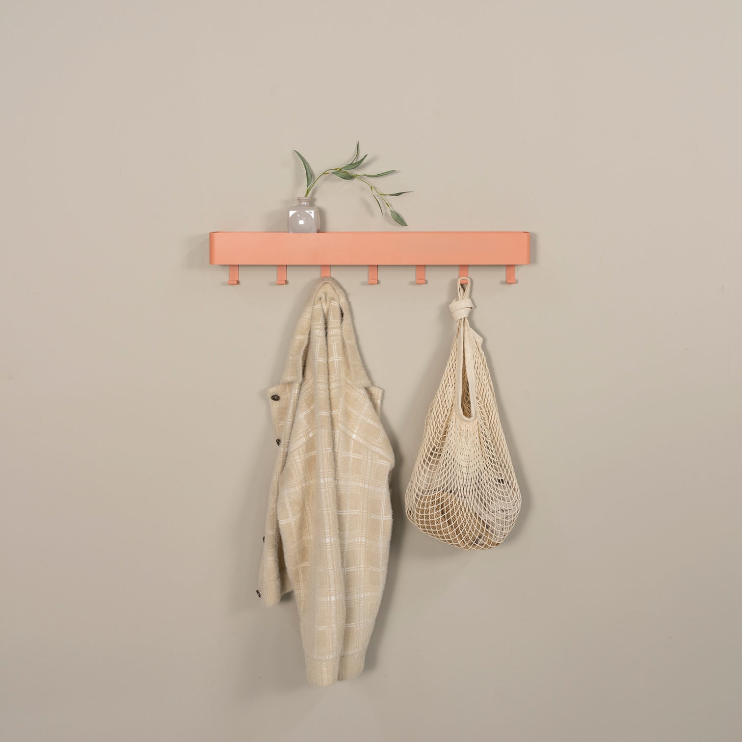 
"Dax Play 7" Wall-Mounted Coat Rack with Storage Shelf - Clay Terra
