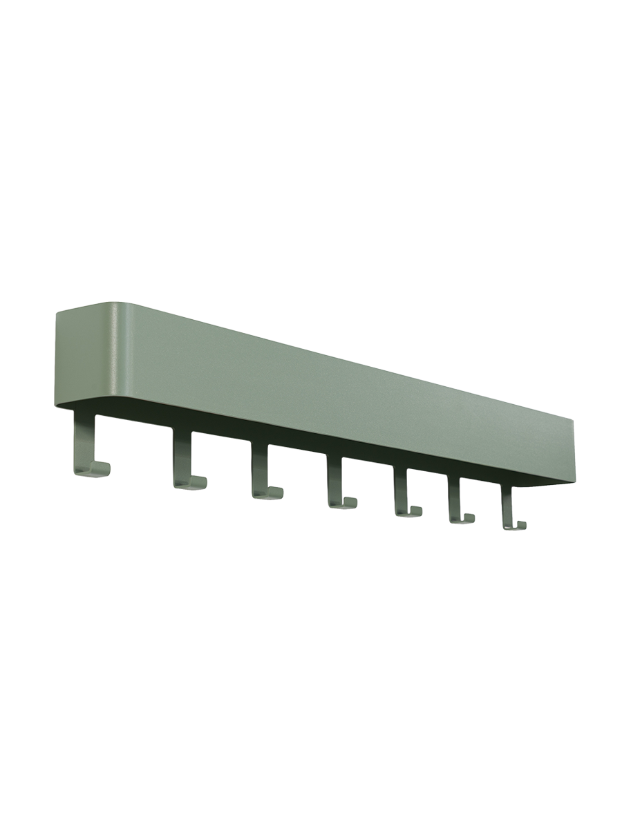 
"Dax Play 7" Wall-Mounted Coat Rack with Storage Shelf - Dusty Green