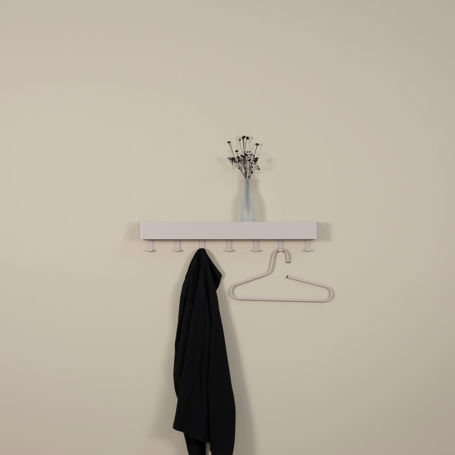 
"Dax Play 7" Wall-Mounted Coat Rack with Storage Shelf - Silky Taupe
