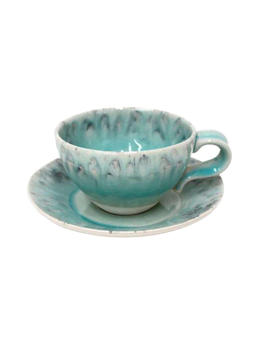 
Handgefertigte Tee- & Kaffeetasse „Madeira“ mit Untersetzer - Blau