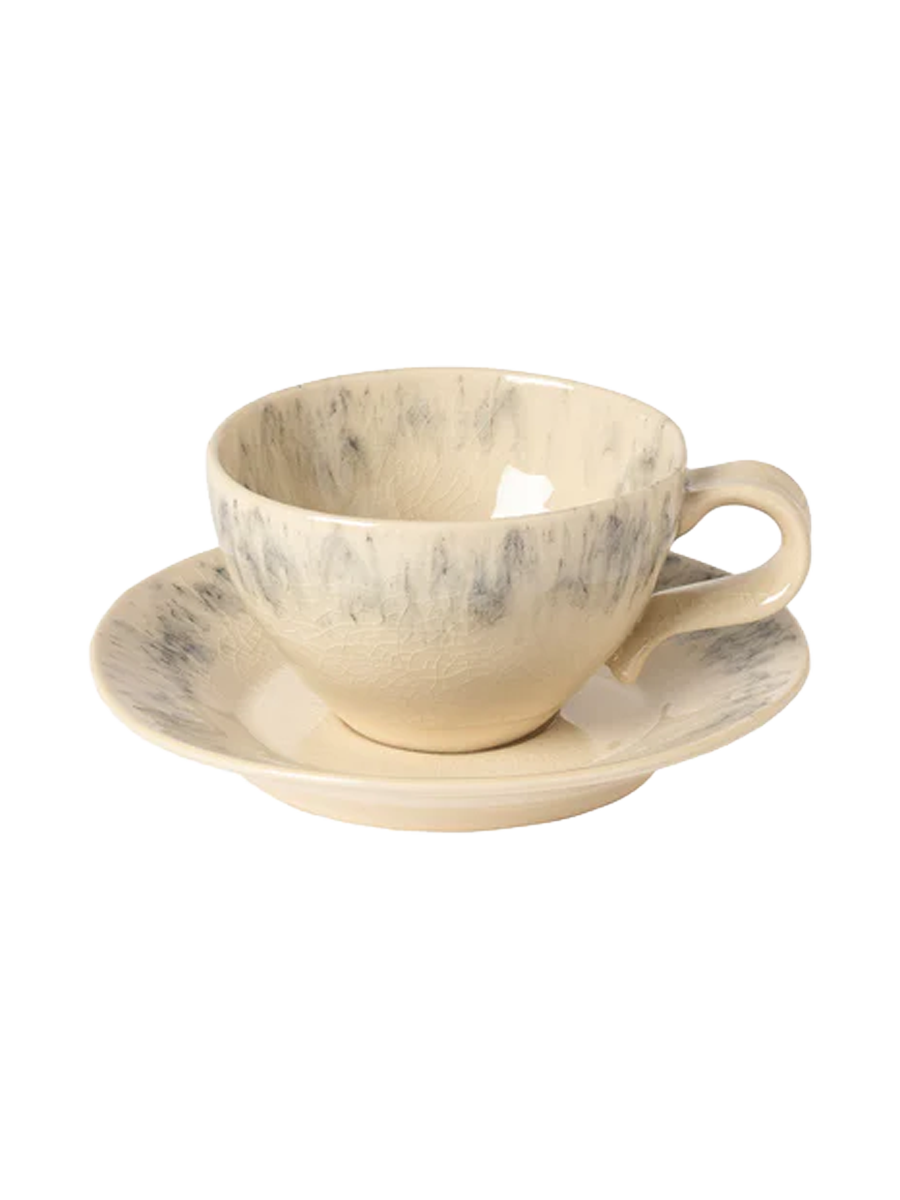
Handgefertigte Tee- & Kaffeetasse „Madeira“ mit Untersetzer - Cream