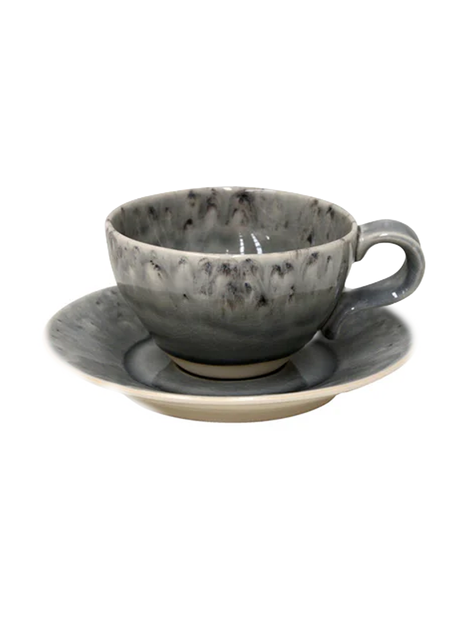 
Handgefertigte Tee- & Kaffeetasse „Madeira“ mit Untersetzer - Grau
